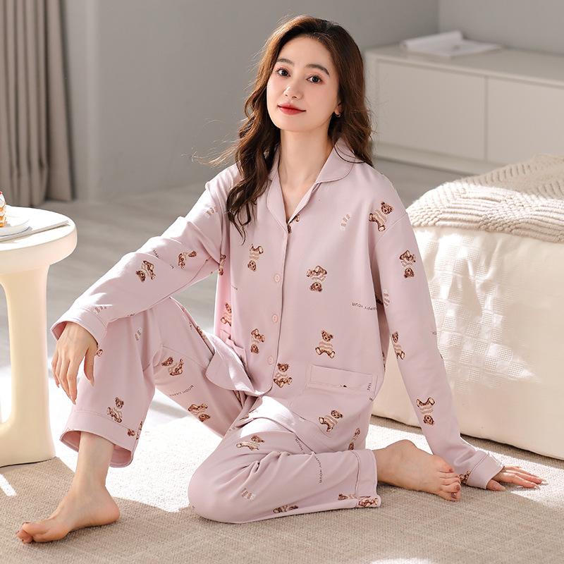 Pajamas Women'S Autumn Autumn Cotton Long Sleeve Loungewear Women'S Sweet Large Size Cotton Two-Piece Set