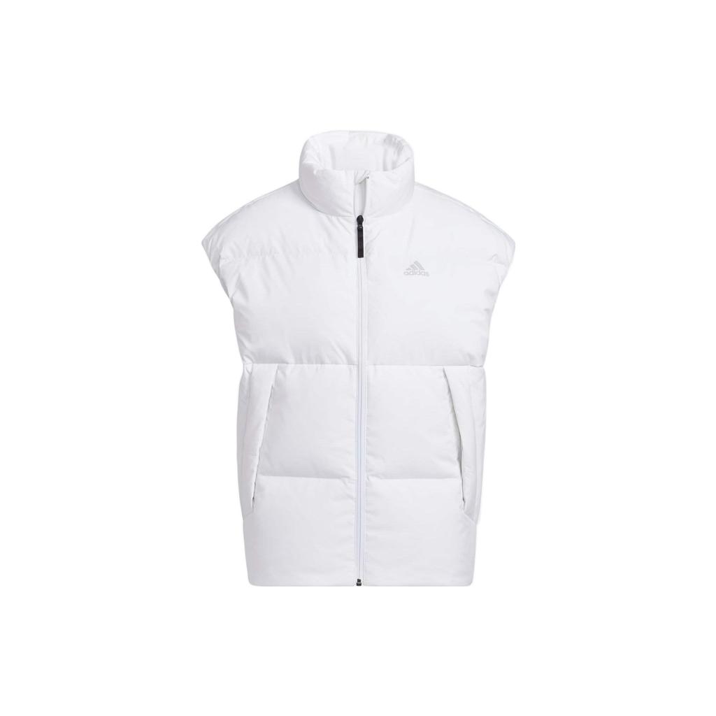 Adidas White Down Vest With Solid Color Printed Logo And Zipper Stand Collar Women Vests HR5238