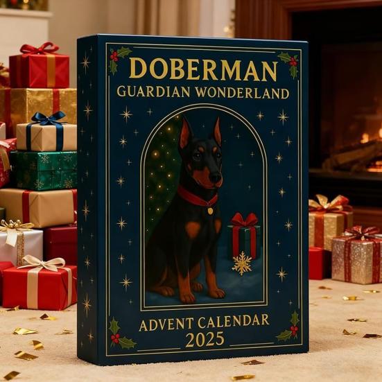 Doberman Guardian Wonderland Advent Calendar 2025 24-Day Countdown Box Acrylic Mini Dog Themed Ornaments Holiday Decoration Gift for Dog Lovers
