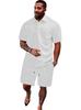 Men's Summer Jacquard Button-Down Polo Shirt & Shorts Set - Casual Sportswear Collection