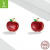 Yinziyun Christmas Apple Red Drip Oil Stud Earrings, Women’s European/American Holiday, S925 Silver.