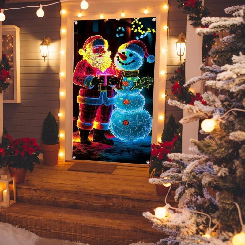 Glowing In Dark Christmas Door Curtain Fluorescent Fabric Decoration For Holiday Homes Party Window Display