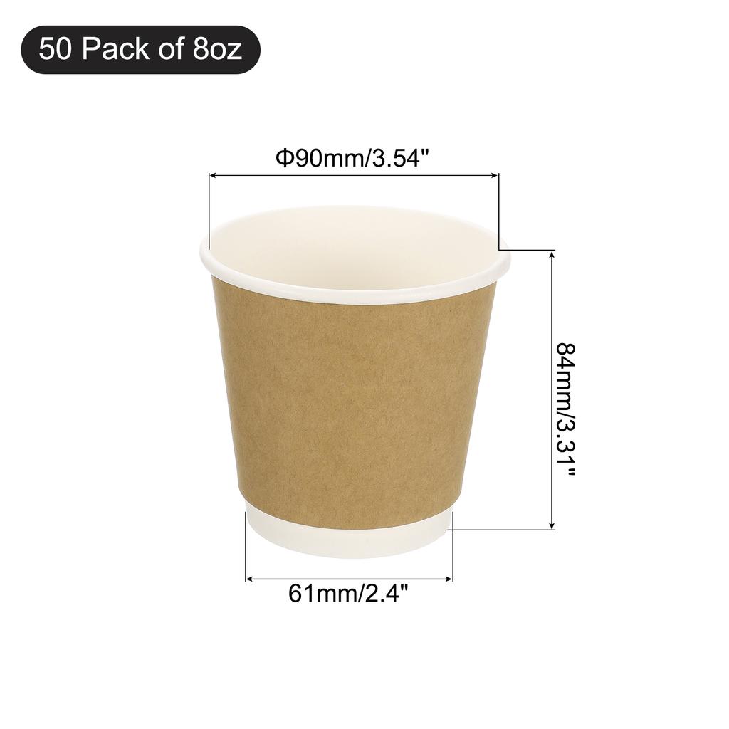 50pcs Disposable Kraft Paper Coffee Cups 270ml-700ml Double-Layer Hot/Cold Cups for Water Milk Juice for Party Picnic Travel