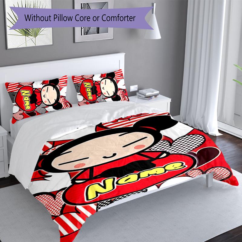 3pcs Custom Name Pucca Bedding Set,Includes 1 Duvet Cover and 2 Pillowcases,All-season Bedroom Decor