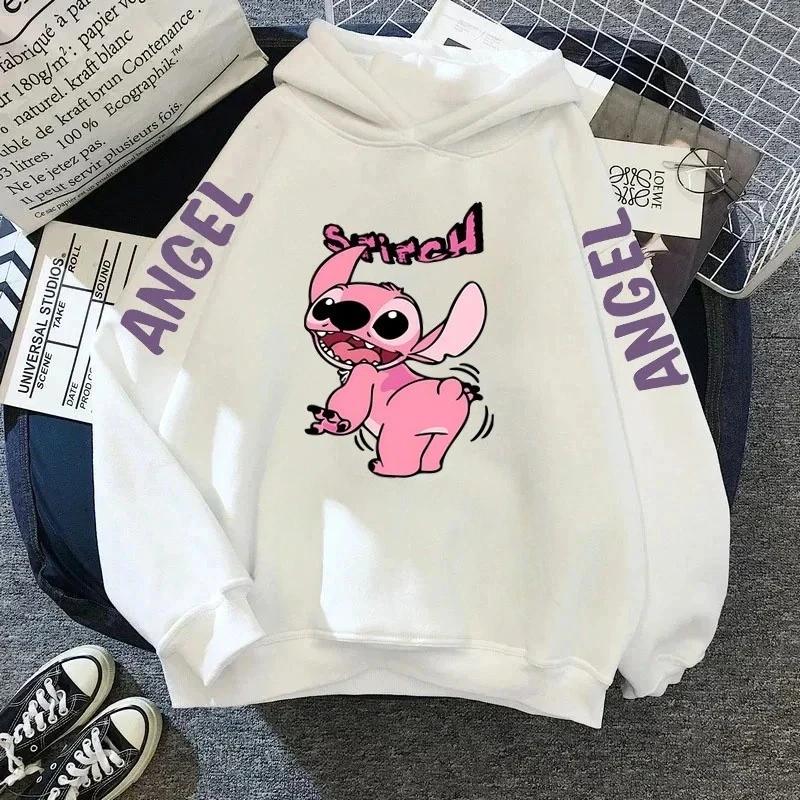 Stitch Angel Cartoon Print Children’s Hooded Sweatshirt Boy Girl Autumn Winter Daily Outdoor Casual Loose Warm Sportswear