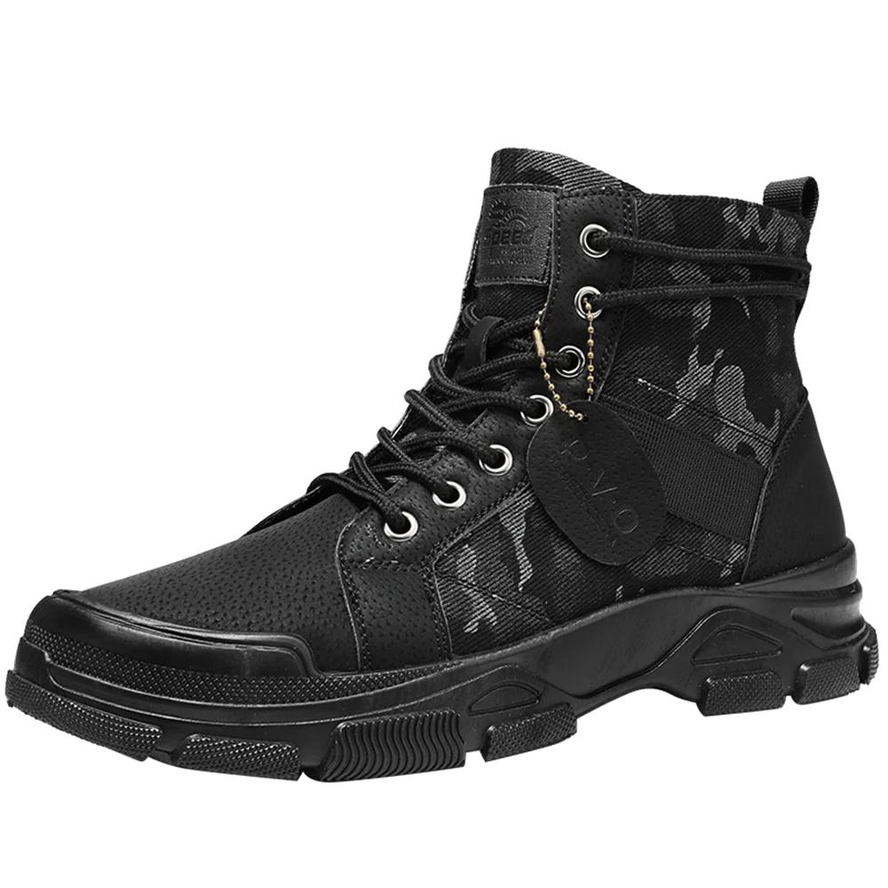 

Men Casual Boots Leather Waterproof Lace Up Boot Fashion Motorcycle Ankle Boots High Top Boots Casual Non Slip 39