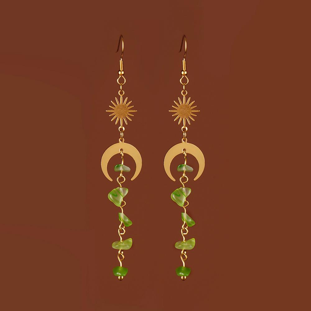 New Bohemia Fashion Crystal Earrings Birthstone Earrings Rose Quartz Moonstone Peridot Raw Crystal Black Tourmaline Wholesale