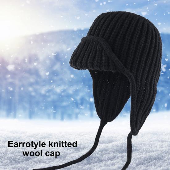 Unisex Winter Hat Knitted Thick Warm Windproof Solid Color Ear Protection Beanie Winter Outdoor Daily Bomber Cap Cycling Travel Headwear
