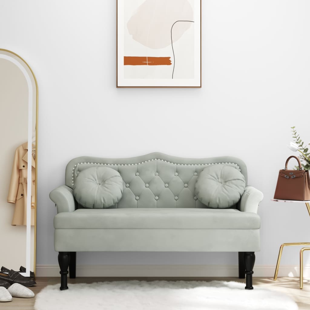 Bench with Cushions Light Grey 120.5 x 65 x 75 cm Velvet