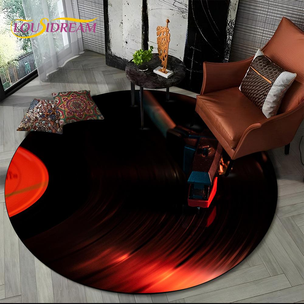 3D Vinyl Record Music DJ Screen Tape HD Round Area Rug,Carpet Rug for Living Room Bedroom Sofa Playroom Decor,Non-slip Floor Mat