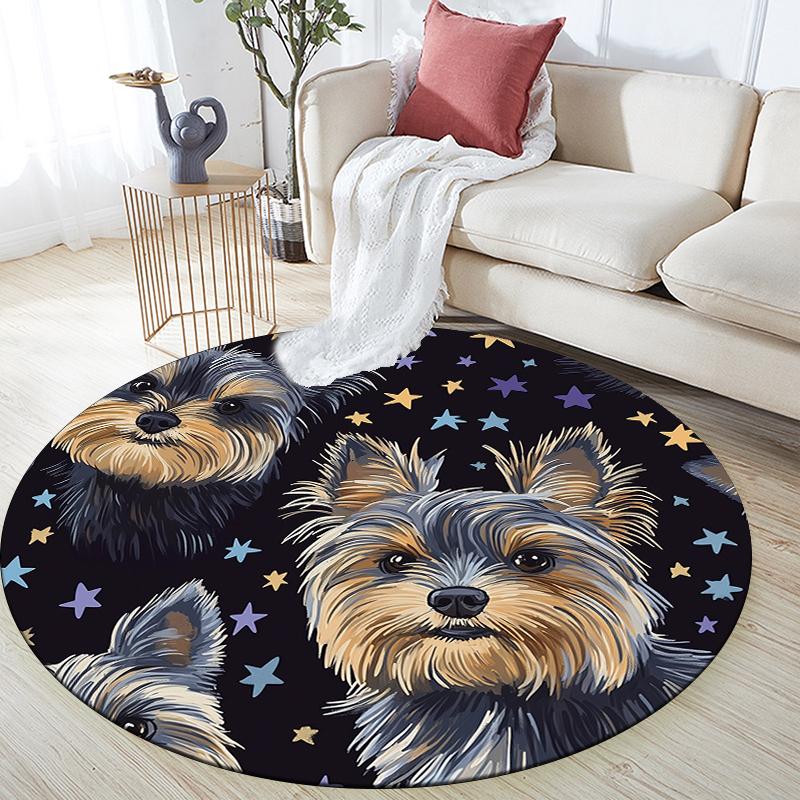 Black Yorkshire Terrier pattern round rug,Carpet Rug for Living Room Bedroom Sofa Playroom Decor,Non-slip Floor Mat,Holiday Gifts and Birthday Gifts