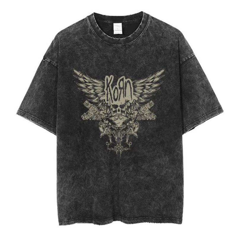 Korn Follow The Leader 20Th Anniversary Washed T Shirt Metal Gothic Rock Band T Shirts Men Vintage Oversized T-shirt Streetwear
