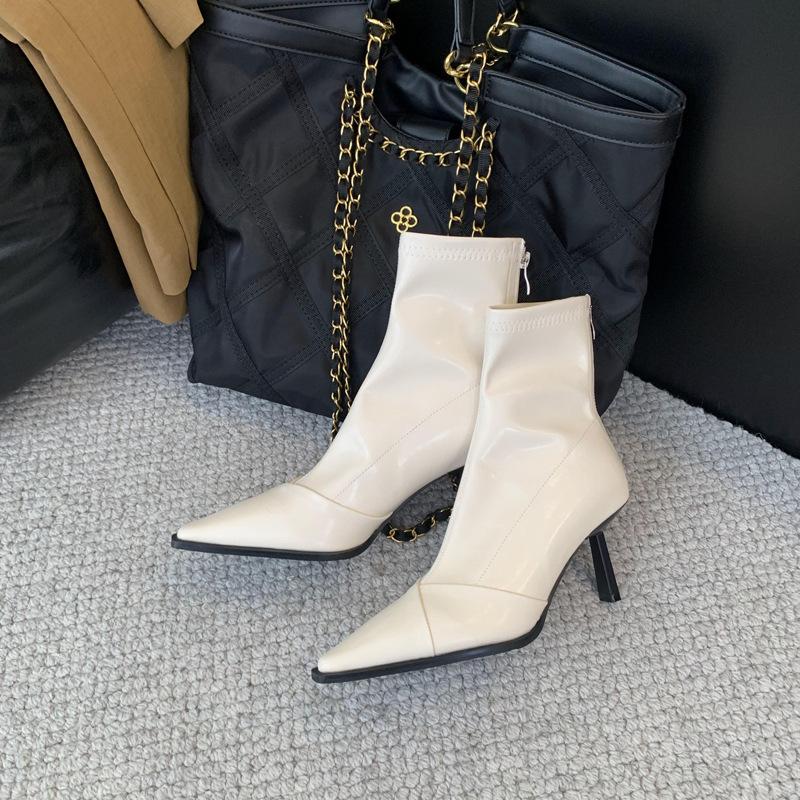 

High-heeled women s short boots 2025 autumn and winter new versatile Internet celebrity thin boots pointed thin heel fashion elastic small bare boots 39