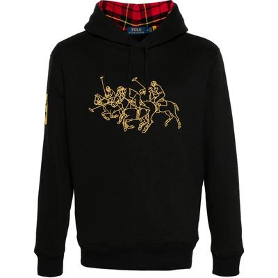Polo raštuotas su skaičiumi siuvinėtas gobtuvas ilgomis rankovėmis vyriškas džemperis juodas 710926119-001