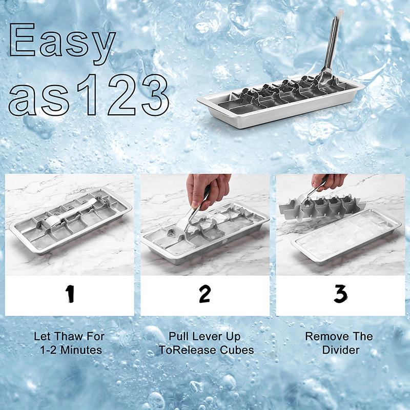 Stainless Steel Ice Cube Trays For Freezer, Metal Ice Tray With Lever, Vintage Inspired Icecube Tray