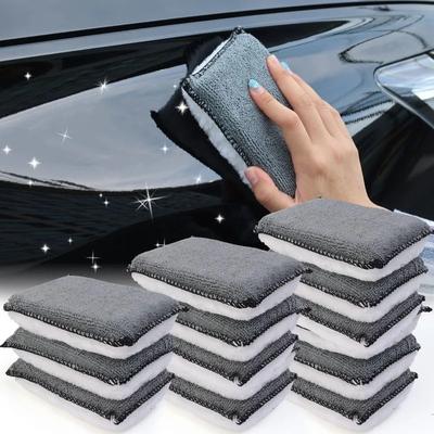Microfiber Scrubbing Sponge Soft Double Side Car Leather Cleaning Microfiber Towel Wax Sponge Auto Detailing Tools 1/2/3/6Pcs