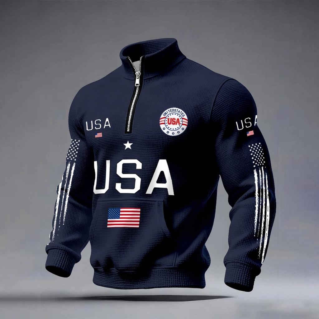 USA Anniversary Men's Casual Letter Print Long-Sleeve Sweatshirt