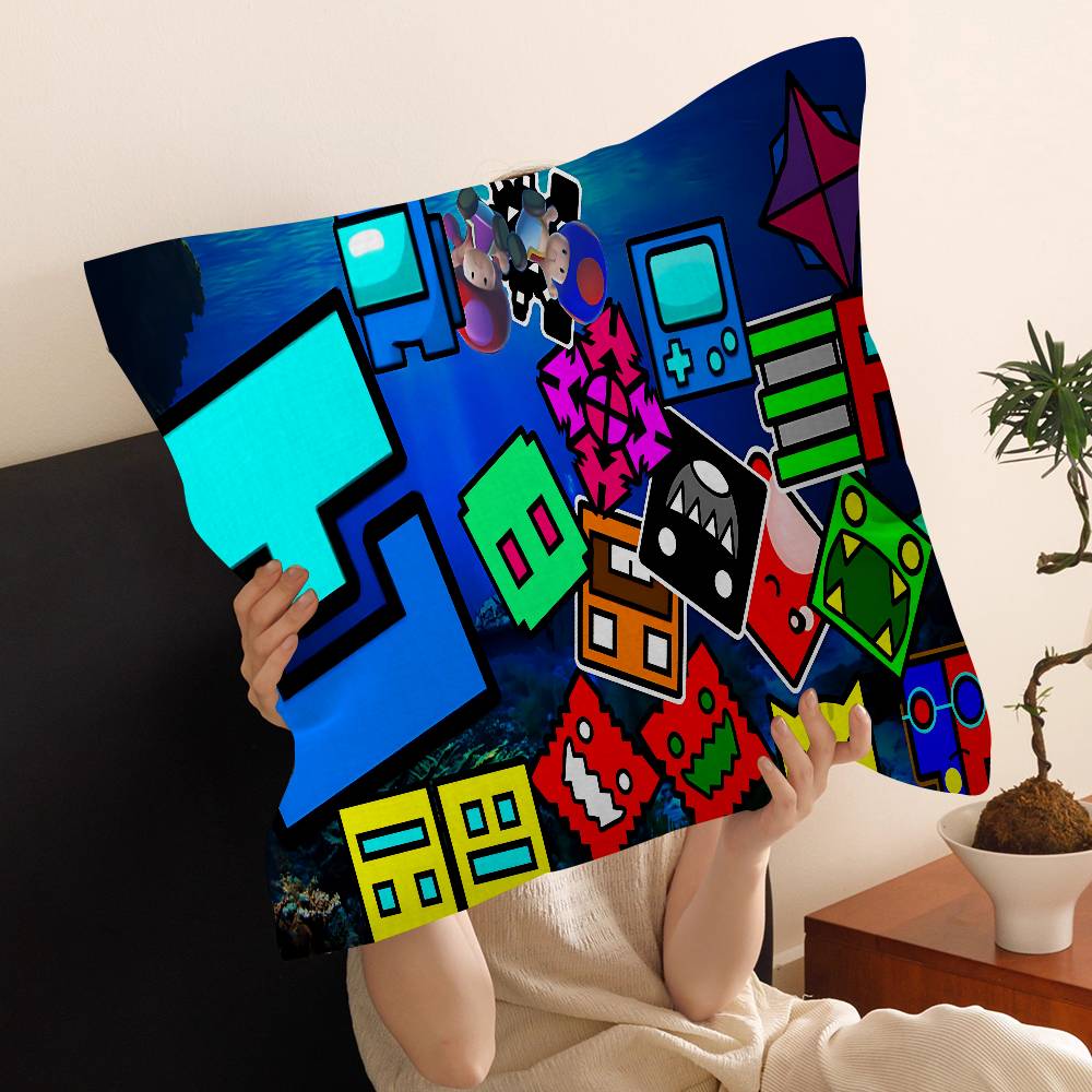 Cartoon Geometry Dash Video Game Pillow Cover Sofa Cushion Cover Home Room Decoration Children Gift