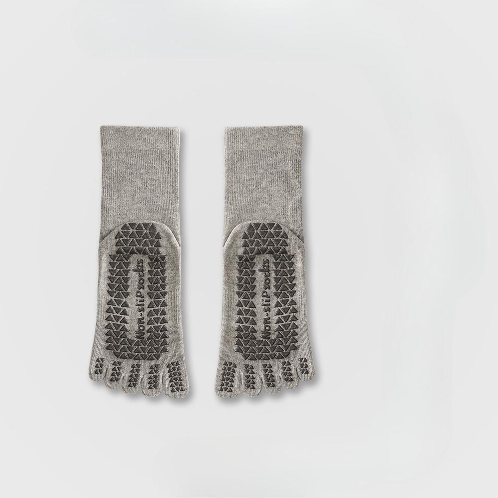 Solid-color Five-finger Mid-calf Socks with Silicone Grip, Yoga Fitness Pure-color Combed Dopamine Yoga Socks