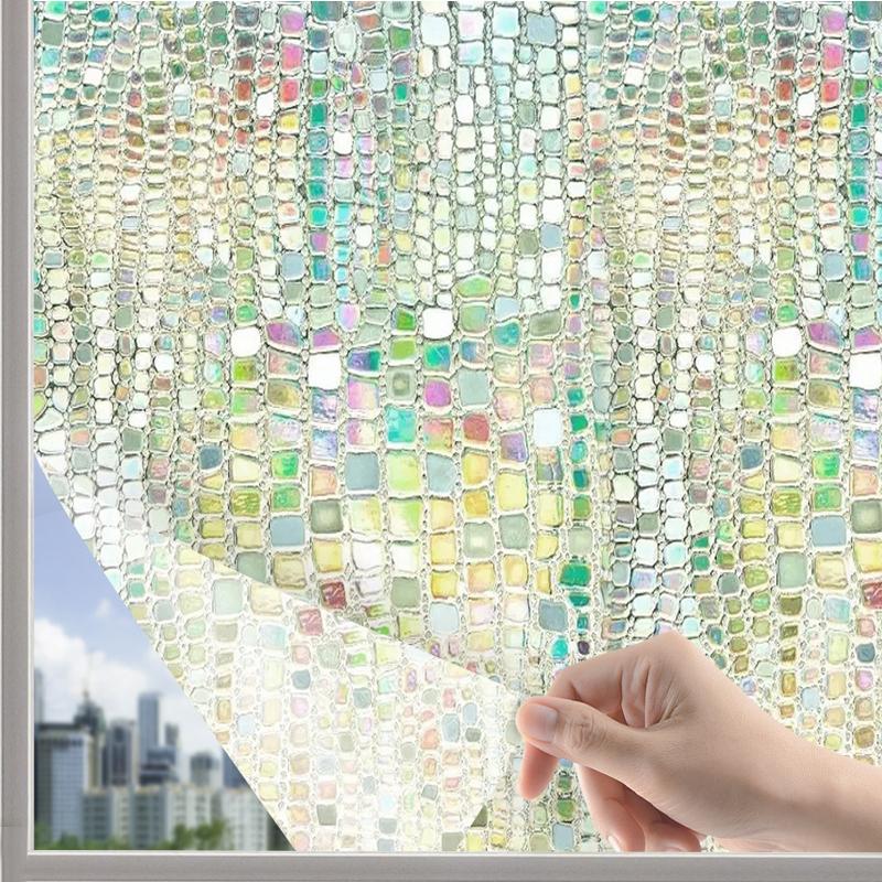 Factory Price Holographic Film 3D Laser Electrostatic Glass Window with Rainbow Light No Glue Glass Decoration Film