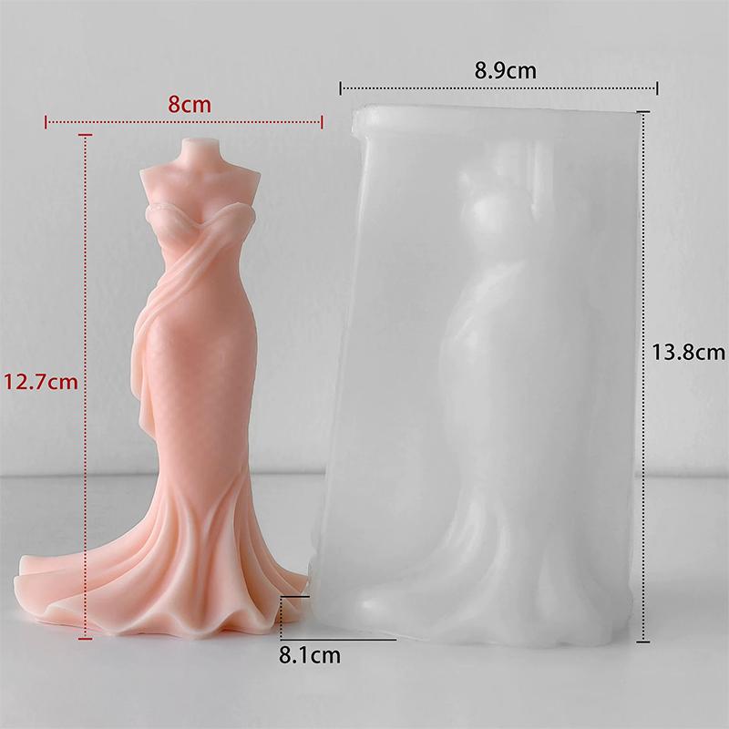 Gör-det-själv Bröllopsklänning Silikonform Handgjord Aromljus Gipsdekorationer Formar Dam Festklänning Bröllopsdekor Form