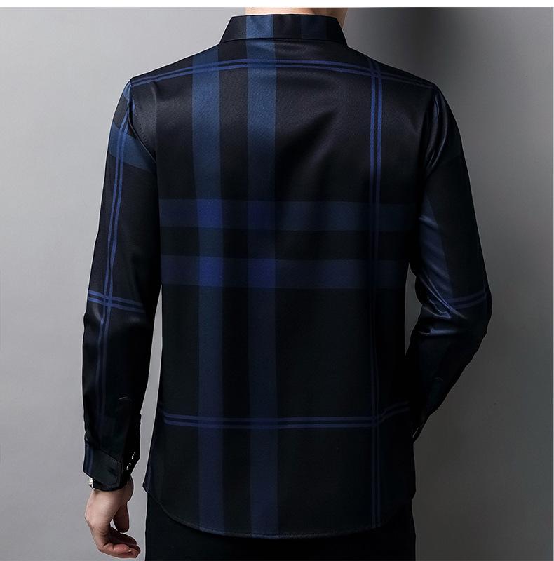 Hengyuanxiang Men's Autumn Plaid Long Sleeve Iron-Free Casual Shirt