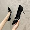 Fashion New Sequined Rhinestone Wedding Shoes Women High-heeled Shoes Black Thin Heels Sexy Pumps Female Bride Footwear Big Size 42
