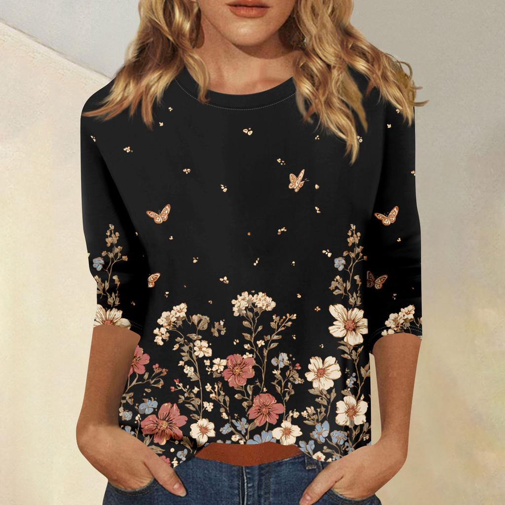 Damen 3/4-Ärmel Shirts Grafik-T-Shirts Shirts Lässige Basic-Tops Pullover