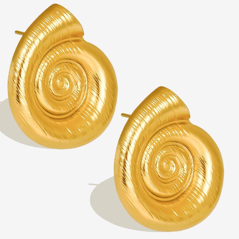 Real Gold Plated Ocean Animal Sea Star Conch Shell Metal Spiral Stainless Steel Ear Studs Earring For Women Men Jewelry Piercing