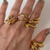 European & American Metal Texture Ring Set: Smooth, Exaggerated Geometric Open Rings for Women