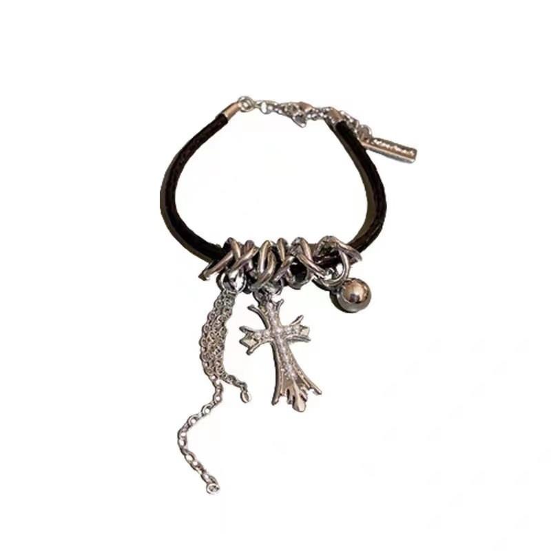 Asymmetrical Sweet Cool Cross Tassel Leather Bracelet For Women Trendy Gift Fashionable