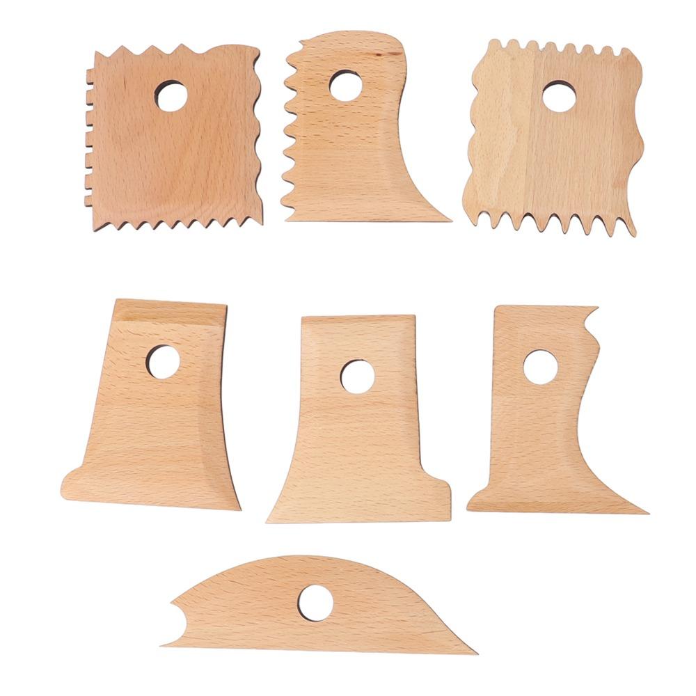 7Pcs Handmade Use Wooden Pottery Tool 7-piece Set Smooth Trimming Tool Durable Multi-shape Clay Tool Art Creation