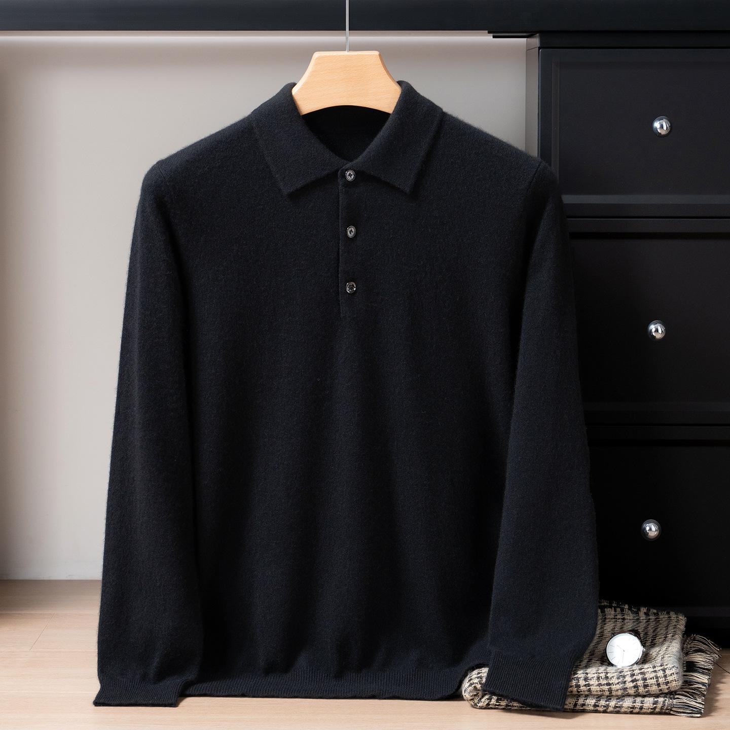 Новая мужская кашемировая рубашка-поло Albas, чистый кашемир, воротник-стойка, вязаный свитер XXXL чёрный