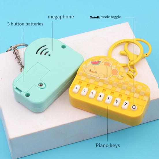 Mini Piano Toy Keychain with Light 7 Keys Cartoon Animal Handheld Electronic Keyboard Musical Instrument Key Ring Holder Pendant Kids Gift