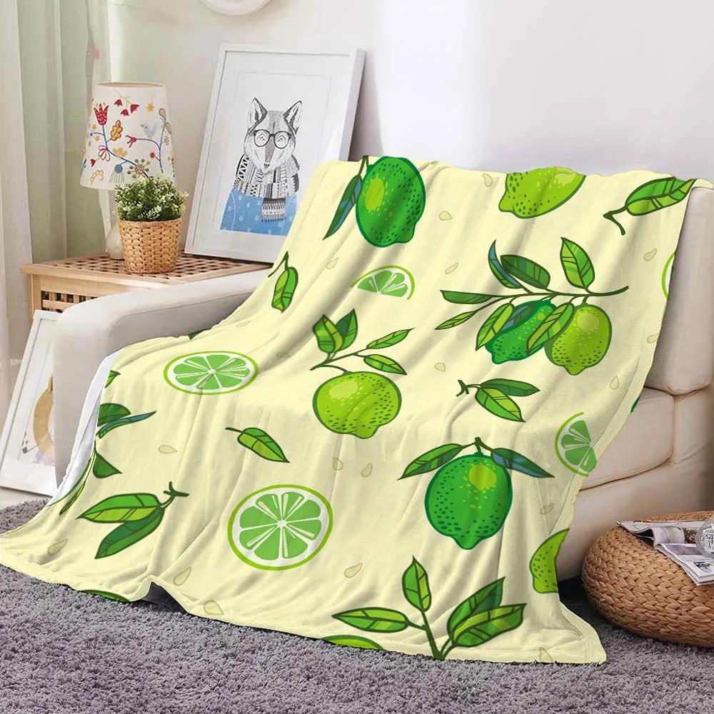 Fresh Fruits Pattern Throw Blanket Watermelon Cherry Flannel Blanket for Bed Sofa Couch Blanket King Queen Size Super Soft Warm