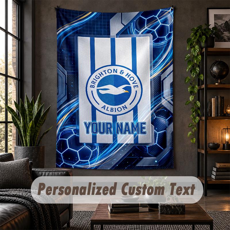 Tapeçaria de Parede Brighton & Hove Albion Estampa de Futebol Nome Personalizado Texto Pendurado na Parede Decoração de Casa