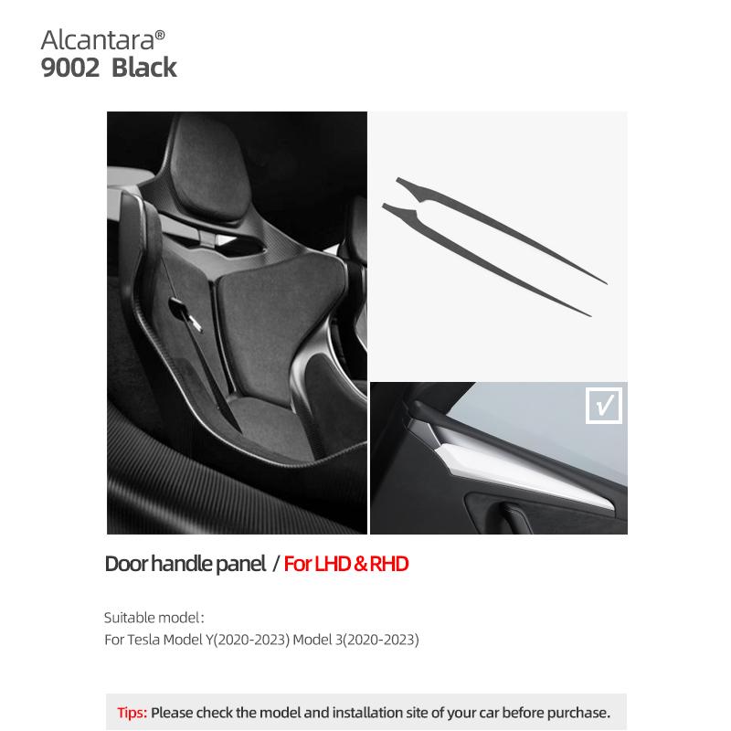Betterhumz For Tesla Model Y Model 3 Car Door Handle Side Trim Armrest Strip Made of Alcantara Cover Interior Decor Accessories