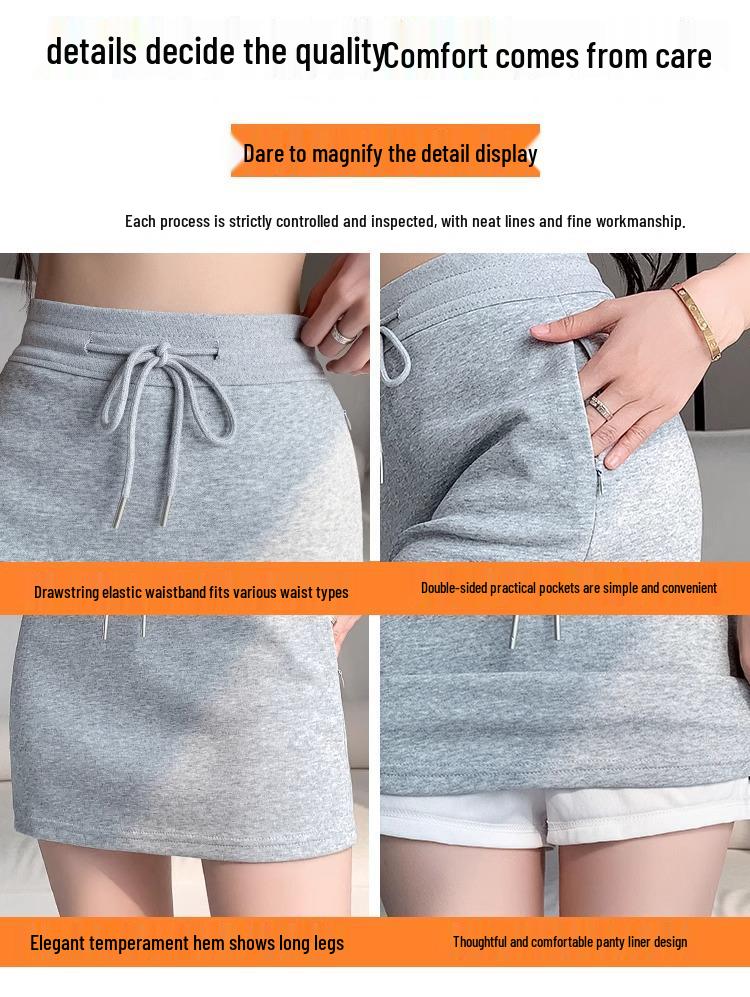 Women's Gray High-Waist Sporty Mini Skirt with Built-In Shorts - Spring/Summer A-Line Petite Skirt