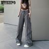 WTEMPO Women's Straight Cargo Pants High Waist American Streetwear Vintage Pants Chic Design Casual Ladies Wide Leg Cargo Trousers