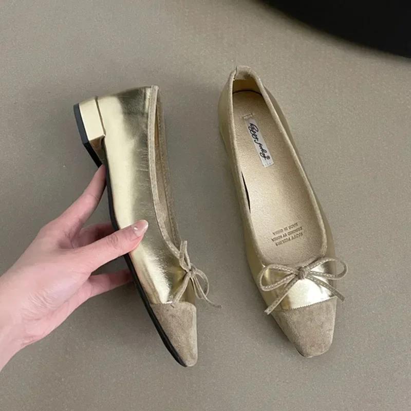 Nuove Scarpe da Donna Casual Piatte Designer di Moda Colore Misto Fiocco Punta Tonda Scarpe da Donna Piatte Morbide Comode Tacco Quadrato Scarpe da Donna per Banchetto