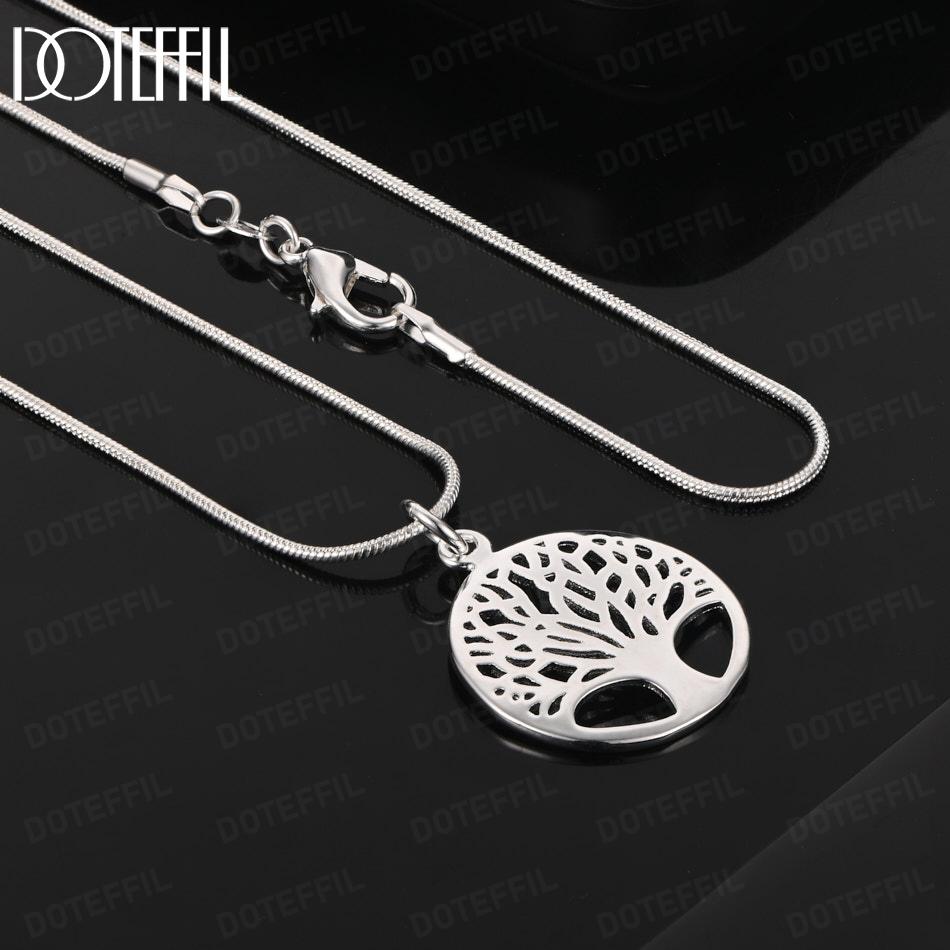 925 Sterling Silver Fashion Jewelry Round Tree Pendant Necklace