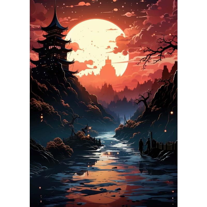 Japanese Landscapes Sakura Cherry Blossom Waterfall Poster Print Canvas Painting for Living Room Home Decor Cuadros