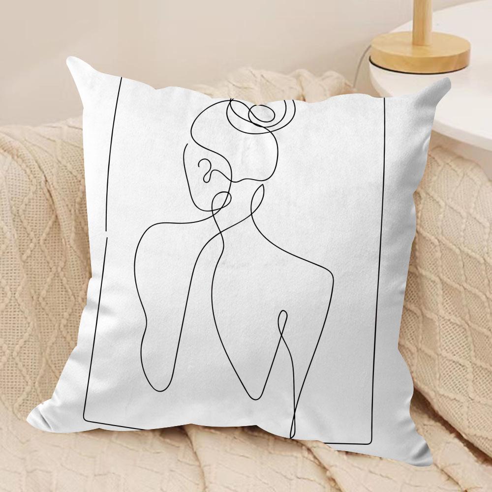Line Woman Cushion Cover Soft Plush Throw Pillow Cushion CoverDoubleSided Printed Decorative Case for Sofa Decor