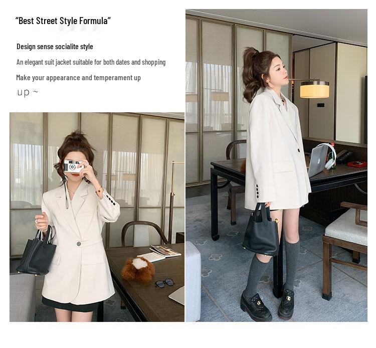 Beige Back Slit Small Suit Jacket for Women - Spring 2025 Korean Style Loose Fit Blazer