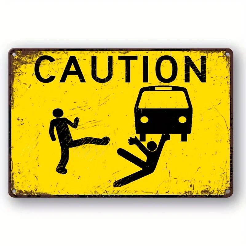 Vintage Metal Warning Tin Sign, Caution Enter At Your Own Risk/ Slippery Shen Wet/Do Not Enter,Room Home Restaurant Garage De