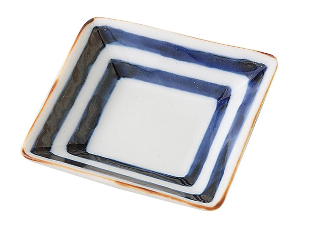 Yoshida Ware Fukusen Pottery Factory Square Small Plate 7cm Dark Line Pattern 60442