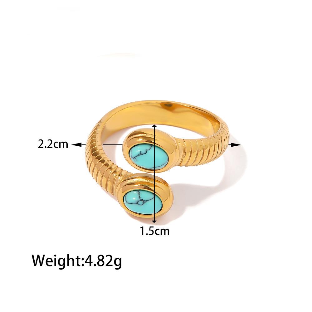 Yori Natural Turquoise Stone Stainless Steel Ring Summer Bohemia Woman Charm Texture Waterproof Jewelry for Women