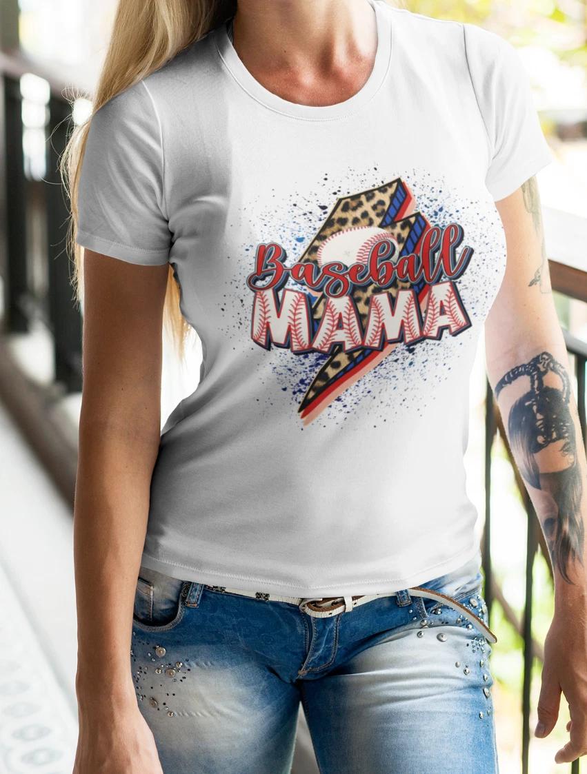 Baseball Mama shirt Funny Leopard Print Baseball Design Tee T Shirt M