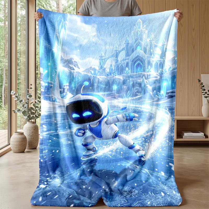Astro Bot Cozy Flannel Blanket, Comfortable Warm Throw Blanket for Bedroom Sofa Home Use