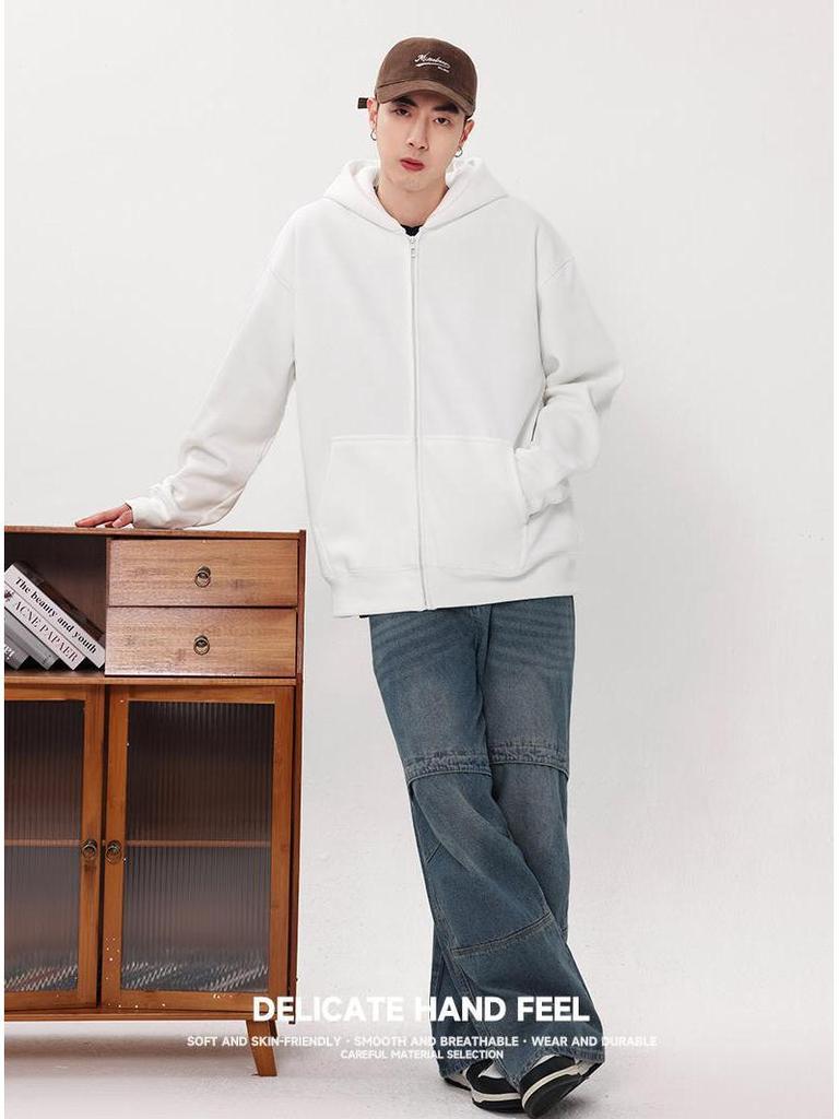 Men's Heavyweight Velvet Crewneck Sweatshirt - Thick Lambswool-Style, Loose Fit, Solid Color, Unisex, 500g.